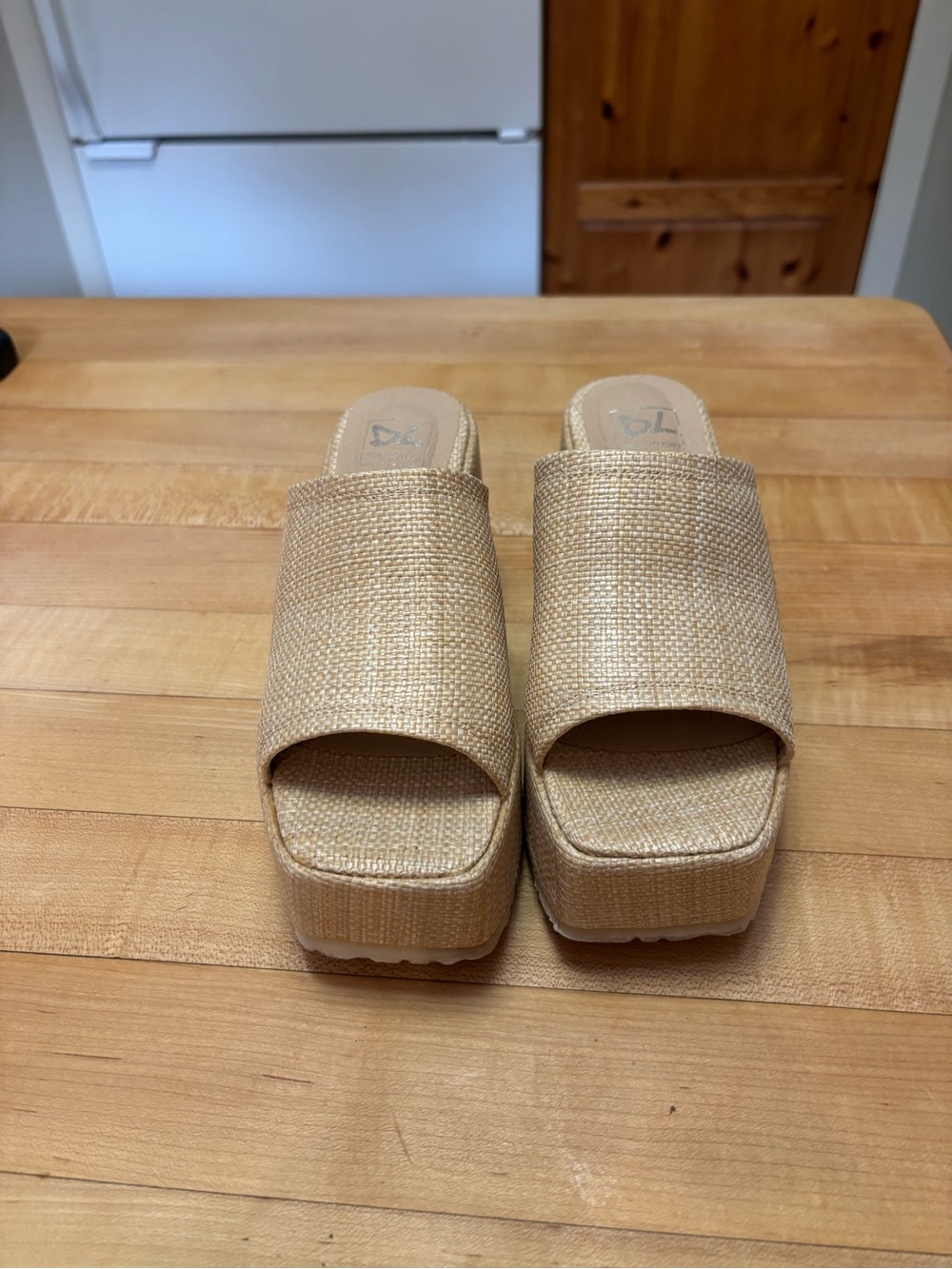 Woven Platform Slide Sandals in Natural